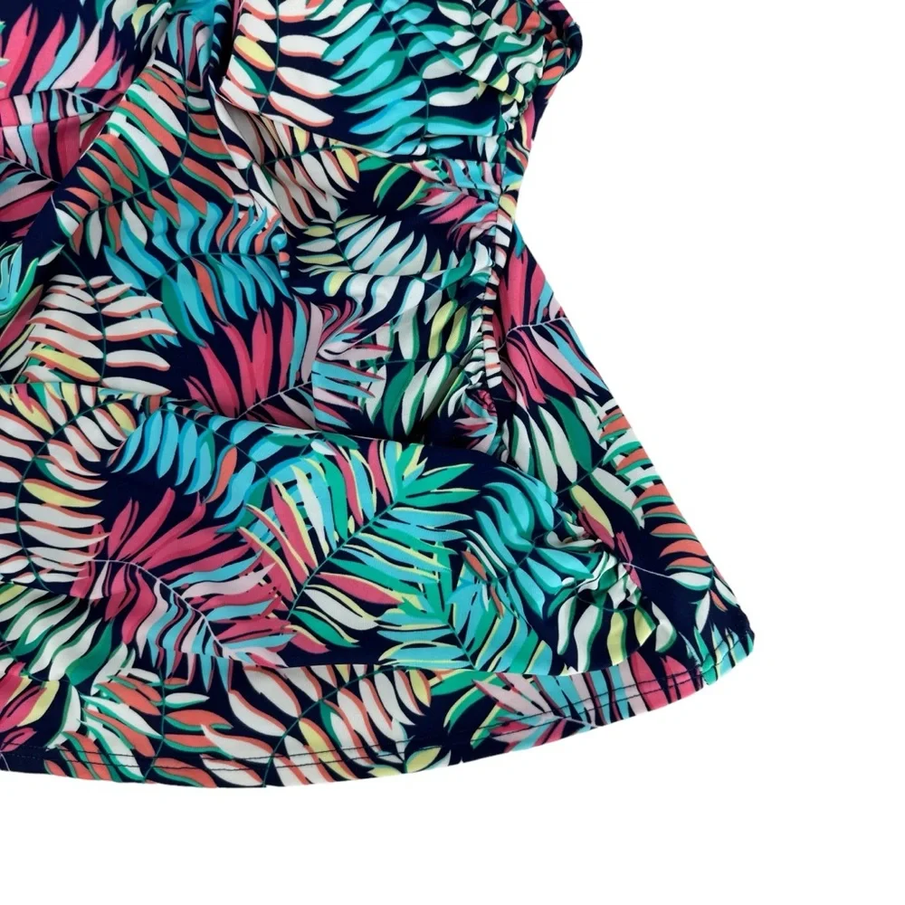*Women’s Talbots 6 Two-Piece Green/Blue/Punk Tropical Print Tankini Bathing Suit